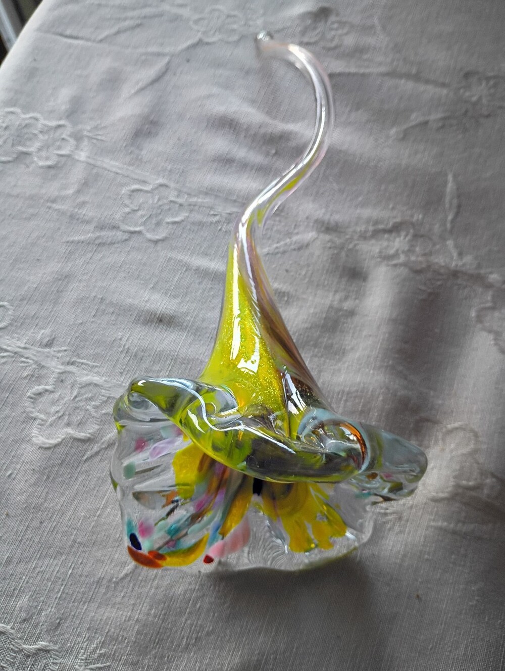 Hand Blown Pulled  Blooming Flower, Glass Art, Delicate Twisted Stem